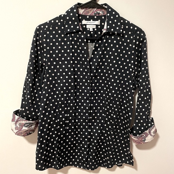 Foxcraft Navy and Paisley Polka Dot Button Down Top Women's Small - Picture 1 of 10